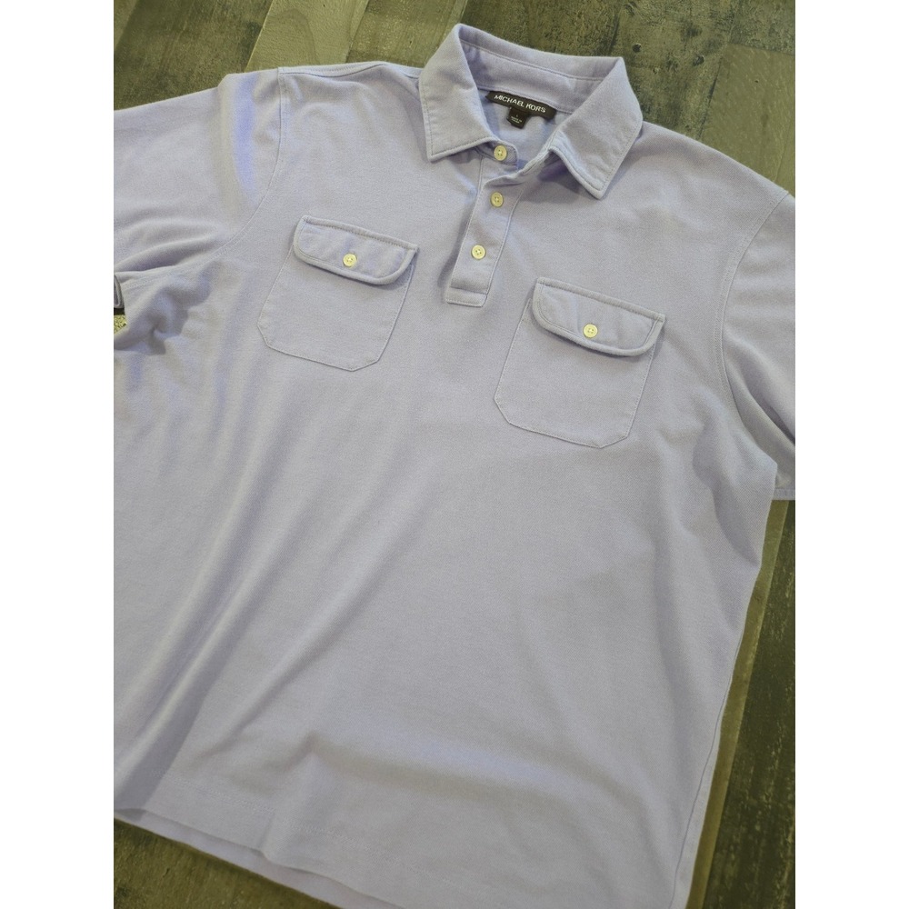 Michael Kors Mens Lavender Purple Pique Polo Shirt Short Sleeve Dual Pocket L